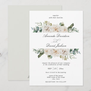 Rustic Greenery White Floral Sage Green Wedding Invitation