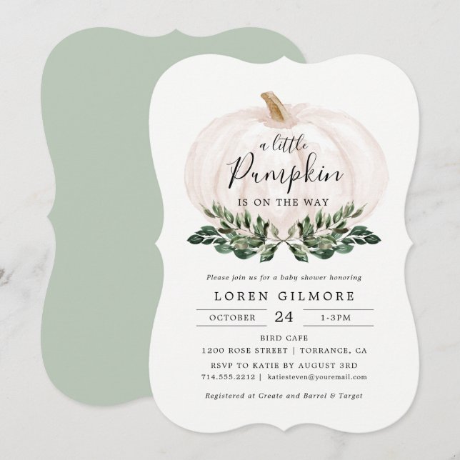 Rustic Greenery White Pumpkin Baby Shower Invitation (Front/Back)