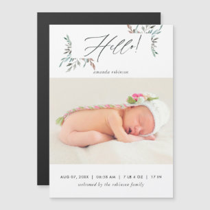 Rustic Greenery Winter Baby Girl Photo Birth Magnetic Invitation