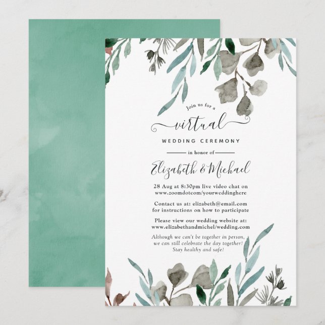 Rustic Greenery Winter Online Virtual Wedding Invitation (Front/Back)