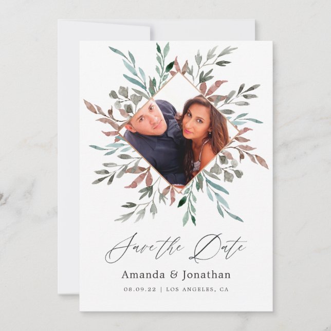 Rustic Greenery Winter Wedding Save the Date (Front)