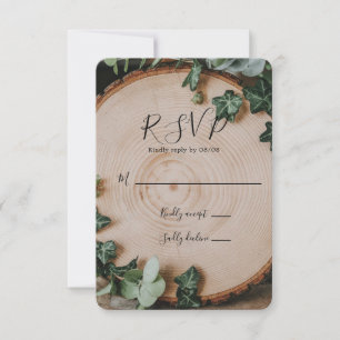 Rustic Greenery & Wood Slice Wedding RSVP Card