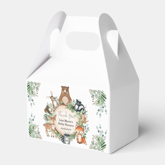 Rustic Greenery Woodland Animals Baby Birthday  Favour Box (Front Side)