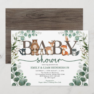 Rustic Greenery Woodland Animals Baby Shower Invitation
