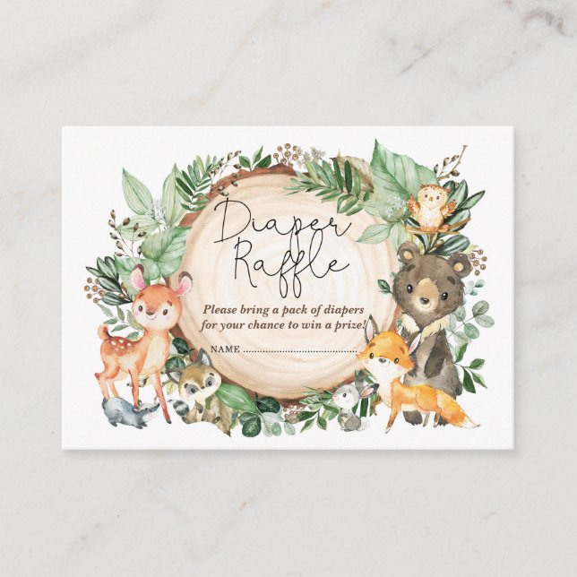 Rustic Greenery Woodland Animals Diaper Raffle Enclosure Card (Front)