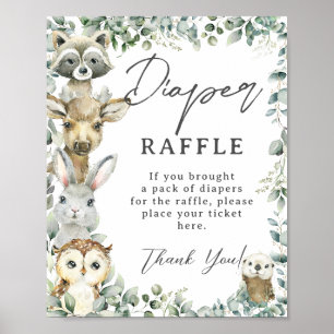 Rustic Greenery Woodland Animals Diaper Raffle  Poster