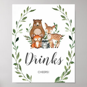 Rustic Greenery Woodland Animals Drinks Sign