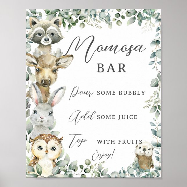 Rustic Greenery Woodland Animals Moomosa Bar Sign (Front)