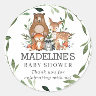 Rustic Greenery Woodland Animals Thank You Favour Classic Round Sticker