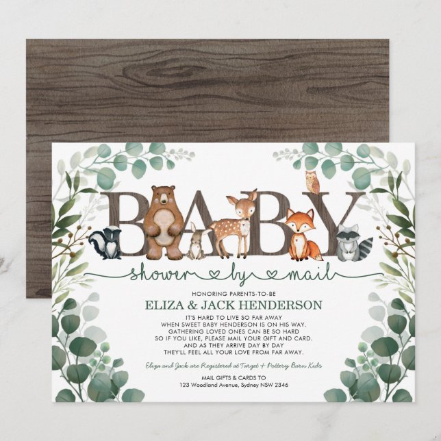 Rustic Greenery Woodland Baby Shower By Mail Invitation (Front/Back)