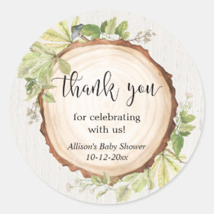 Rustic greenery woodland baby shower classic round sticker