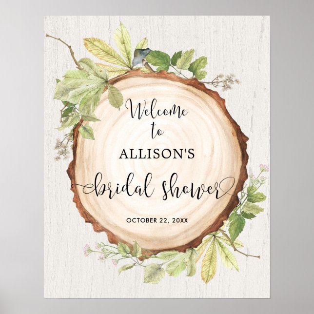 Rustic greenery woodland bridal shower welcome poster (Front)