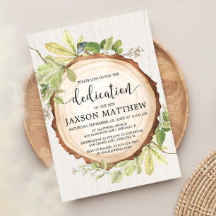 Rustic greenery woodland dedication invitation