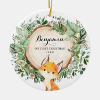 Rustic Greenery Woodland Fox Baby First Christmas