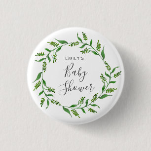 Rustic Greenery Wreath Baby Shower 3 Cm Round Badge