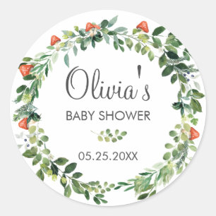 Rustic Greenery Wreath Baby Shower Thank You Favou Classic Round Sticker