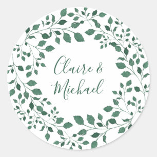 Rustic greenery wreath   Personalised Wedding Classic Round Sticker