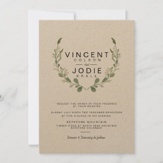 Rustic Greenery Wreath Watercolor Wedding Invite