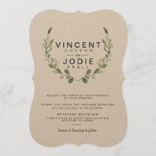 Rustic Greenery Wreath Watercolor Wedding Invite