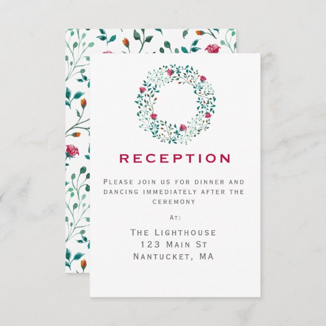 Rustic Greenery Wreath | Wedding Reception Insert Invitation (Front/Back)