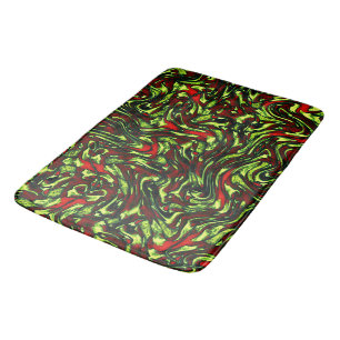 Rustic greenish yellow and vivid red curves bath mat