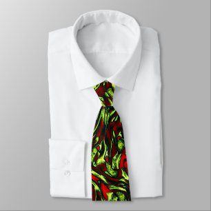 Rustic greenish yellow and vivid red curves tie