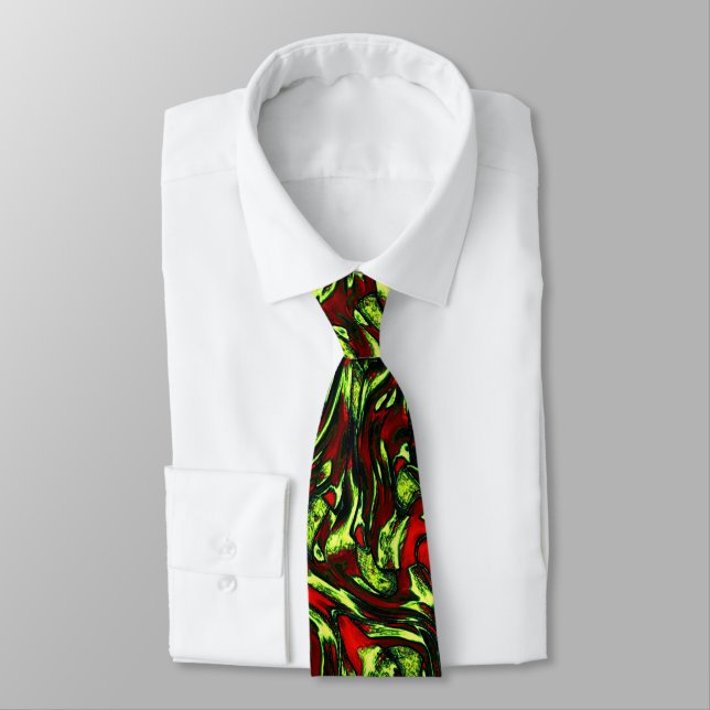 Rustic greenish yellow and vivid red curves tie (Tied)