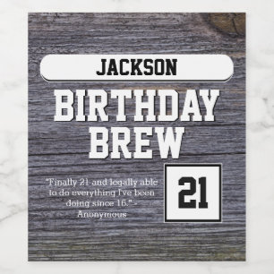 Rustic Grey 21st Brew Happy Birthday Beer Bottle L Wine Label
