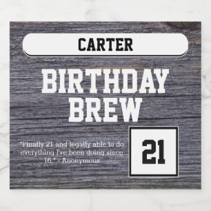 Rustic Grey 21st Brew Happy Birthday Beer Bottle Label