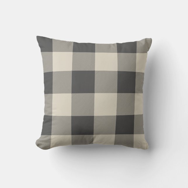 Rustic Grey and Beige Buffalo Check Plaid Cushion (Front)
