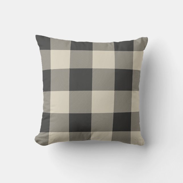 Rustic Grey and Beige Buffalo Check Plaid Cushion (Front)