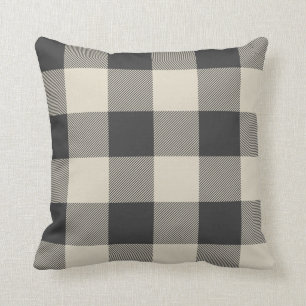 Rustic Grey and Beige Buffalo Check Plaid Cushion