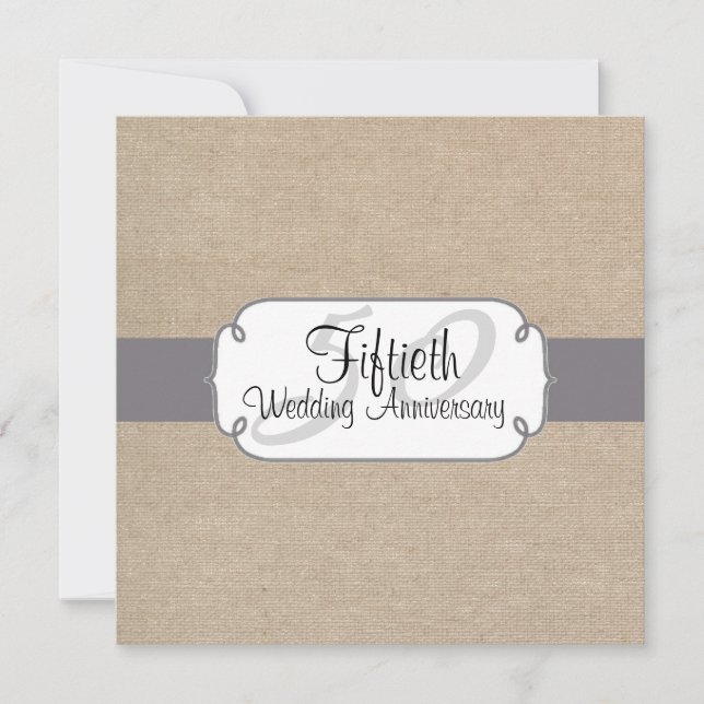 Rustic Grey and Beige Burlap Anniversary Party Invitation (Front)