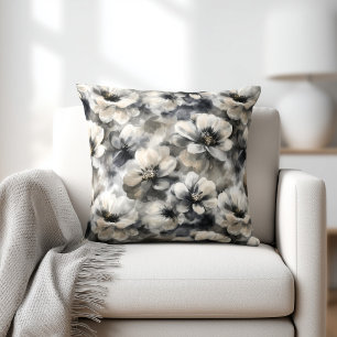 Rustic Grey and Beige Floral Cushion