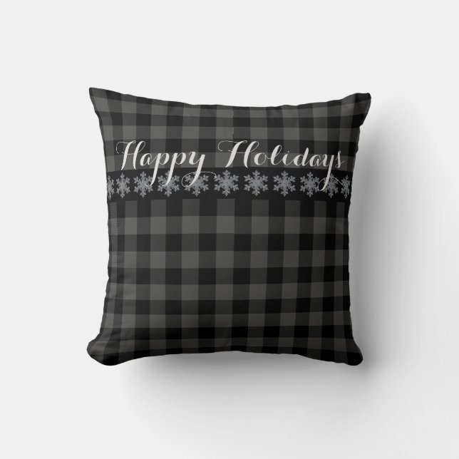 Rustic grey and black plaid snow flake -  Holiday Cushion (Front)