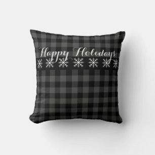 Rustic grey and black plaid snow flake - Holiday Cushion