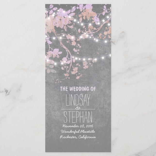 Rustic Grey and Pink Tree Branches Wedding Program Programme (Front)