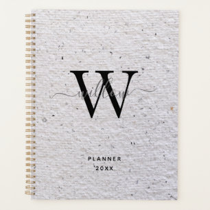 Rustic Grey Antique Vintage Paper Script Monogram Planner