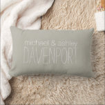 Rustic Grey Antique White Couple's Names/Newlywed Lumbar Cushion<br><div class="desc">Rustic linen design grey/antique white lumbar pillow with the couple's / newlywed's names.  Makes a great gift for the newly married couple or those who are celebrating an anniversary.  Text is customisable,  so add names,  wedding dates,  or any text you choose.</div>