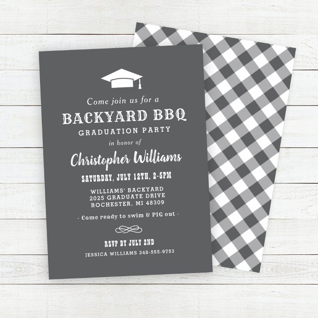 Rustic Grey Backyard BBQ Graduation Party Invitation (Creator Uploaded)