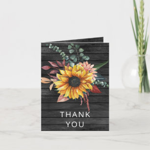Rustic Grey Barn Wood Country Sunflowers Thank You Invitation