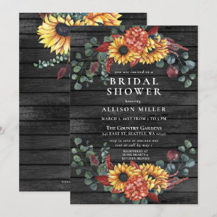 Rustic Grey Barn Wood Sunflowers Bridal Shower Invitation