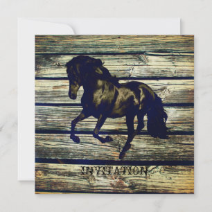 rustic grey barn wood western horse themed wedding invitation