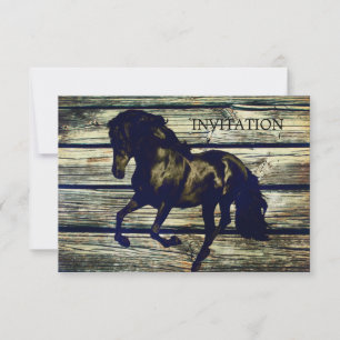 rustic grey barn wood western horse themed wedding invitation
