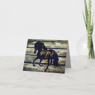 rustic grey barn wood western horse themed wedding thank you card