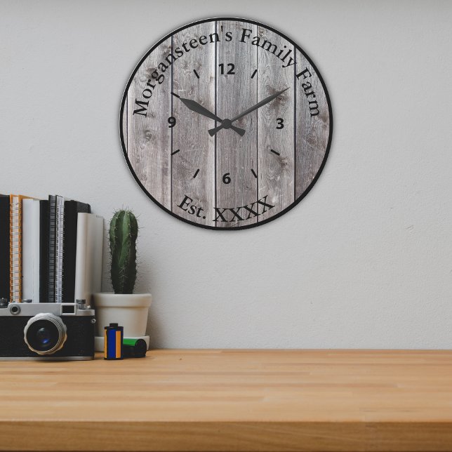 Rustic Grey Barnwood Family Home Established Large Clock (Creator Uploaded)