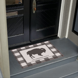 Rustic Grey Bison Buffalo Check Plaid Doormat