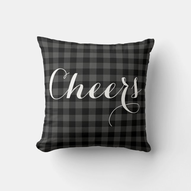 Rustic grey black buffalo plaid - holiday Cheers Cushion (Front)