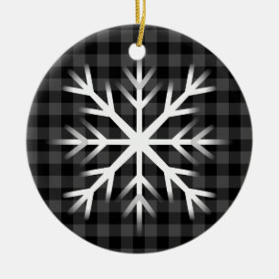 Rustic grey black plaid pattern frosty snow flake  ceramic tree decoration