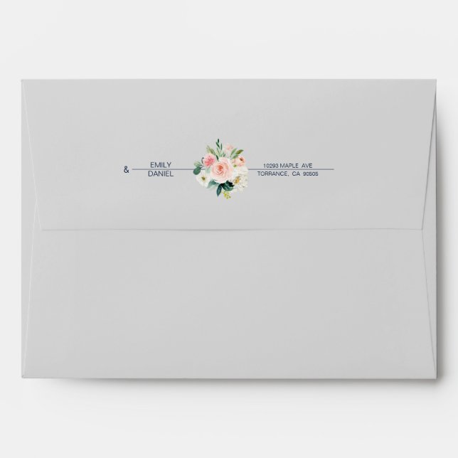 Rustic Grey Blue Brush Modern Botanical Wedding Envelope (Back (Top Flap))